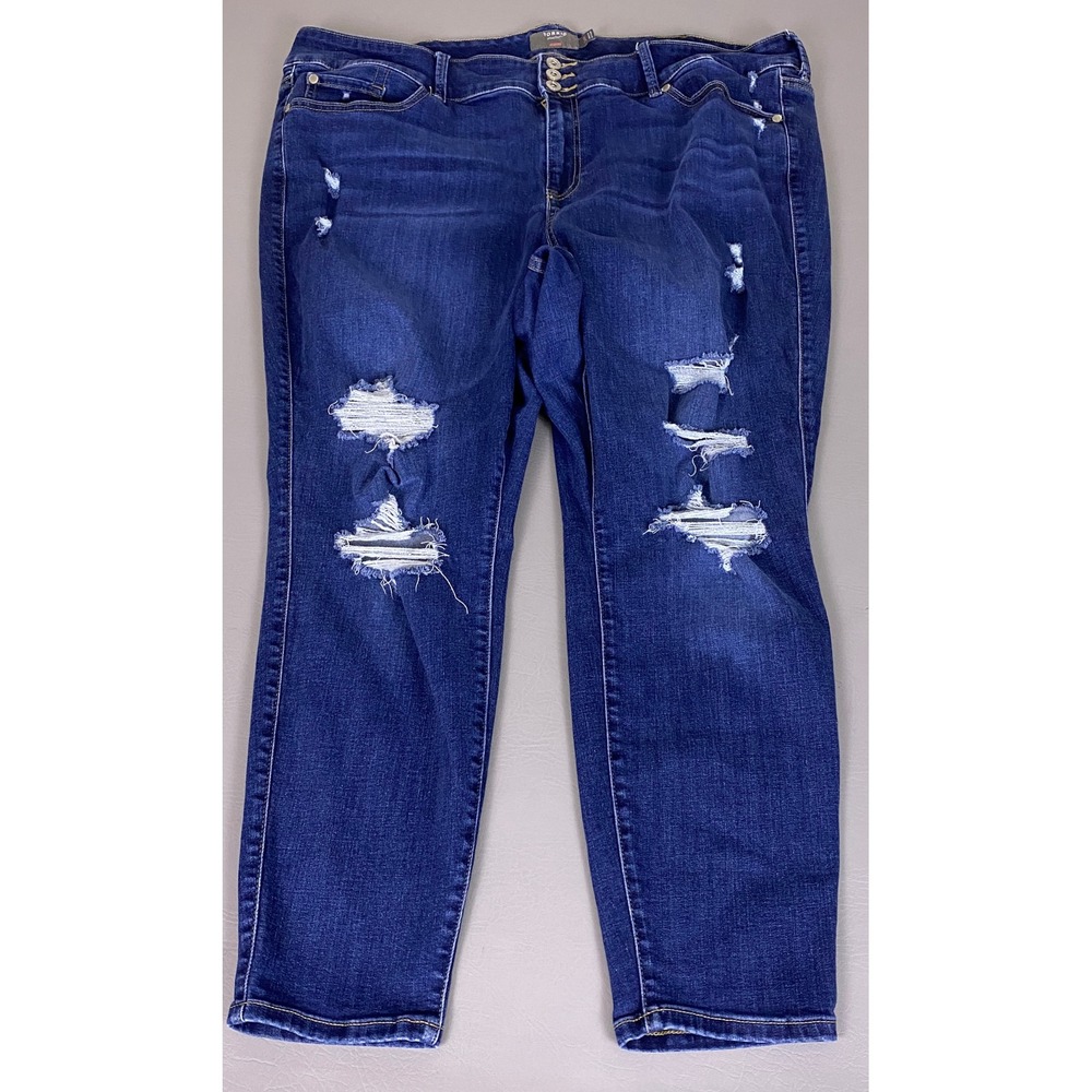 Torrid‎ Super Soft Jegging Jeans Plus Size 24R Blue Distressed Dark Wash *